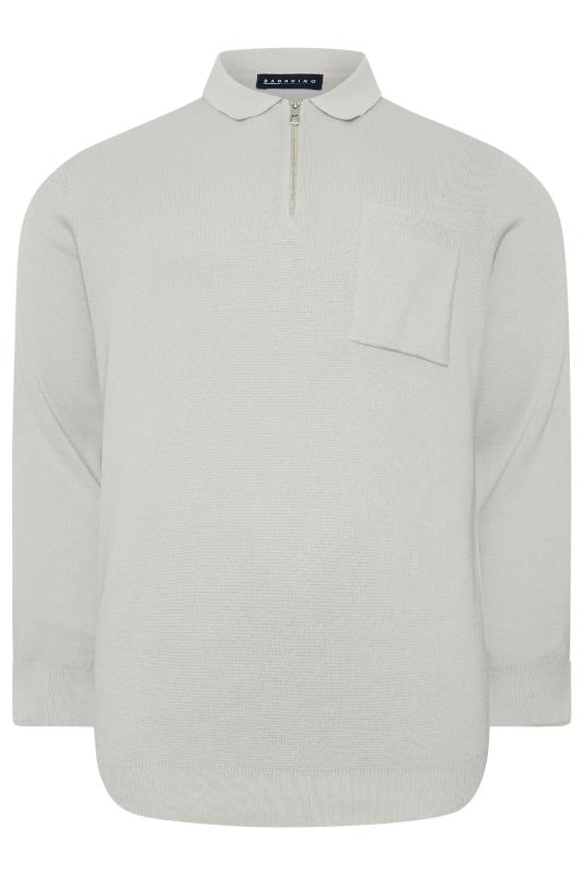 BadRhino Big & Tall Grey Milano Knit Quarter Zip Jumper | BadRhino 3