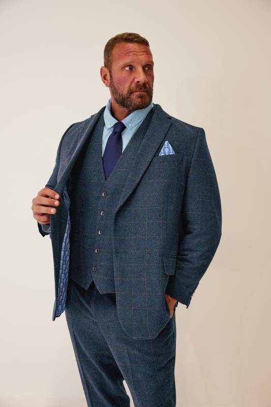 Men's  BadRhino Tailoring Big & Tall Blue Tweed Check Wool Mix Suit Jacket