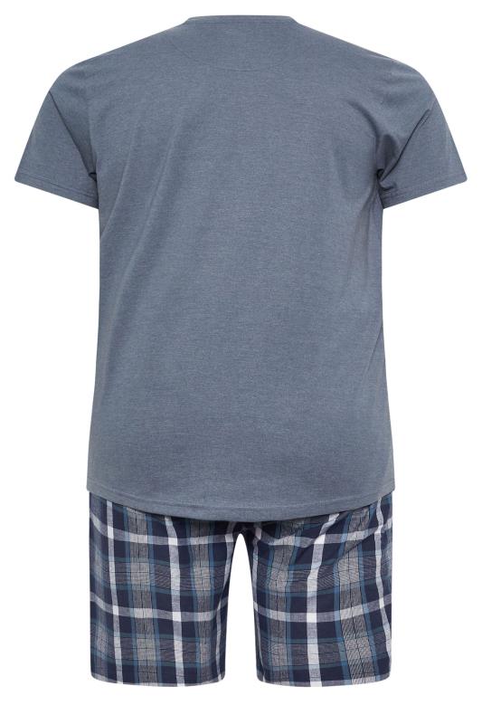 BadRhino Big & Tall Blue Checked Shorts and T-Shirt Pyjama Set | BadRhino 2