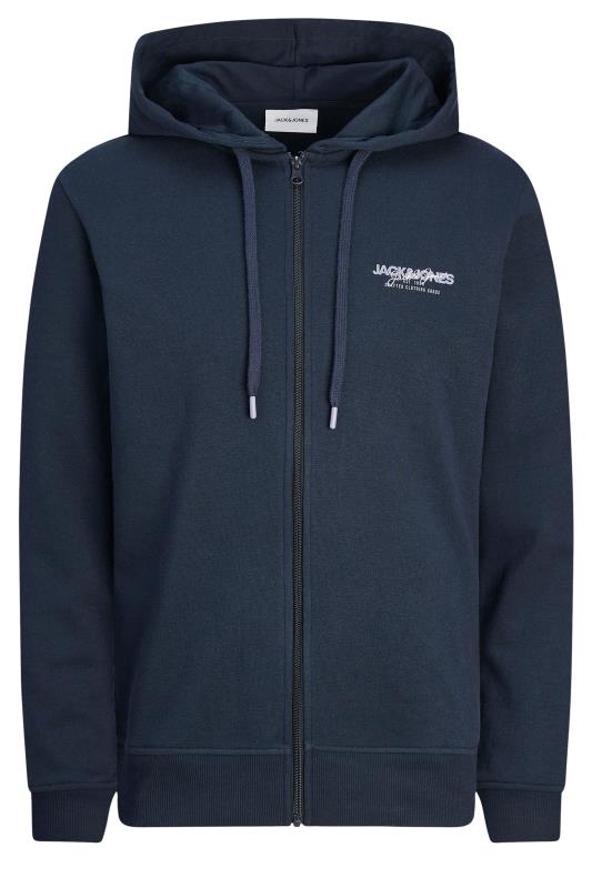 JACK & JONES Big & Tall Navy Zip Through Logo Hoodie | BadRhino 2