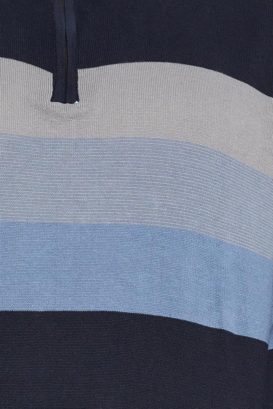KAM Big & Tall Navy Blue Half Zip Stripe Knitted Jumper | BadRhino 4