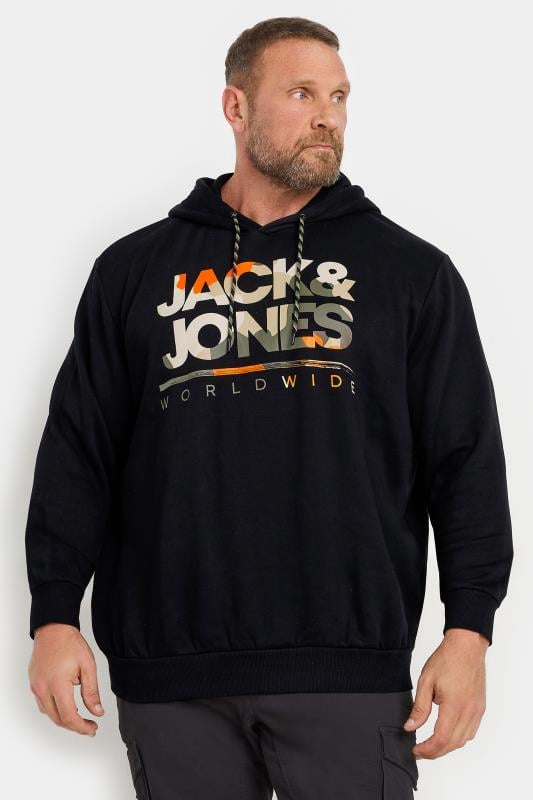 JACK & JONES Big & Tall Black Logo Drawstring Hoodie | BadRhino 2