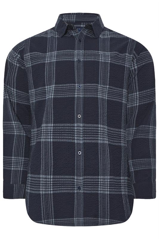 BadRhino Big & Tall Navy Blue Textured Checked Shirt | BadRhino 5