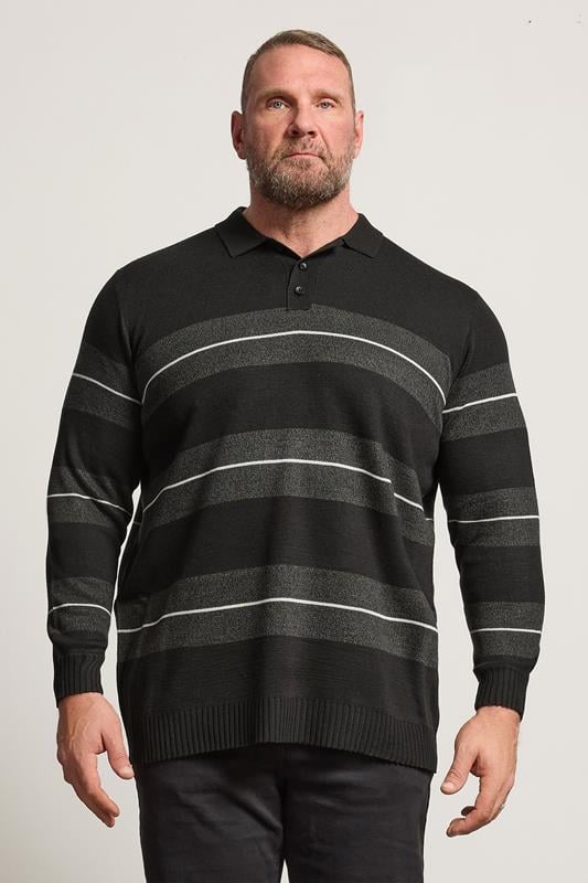 BadRhino Big & Tall Black Stripe Collared Knitted Jumper