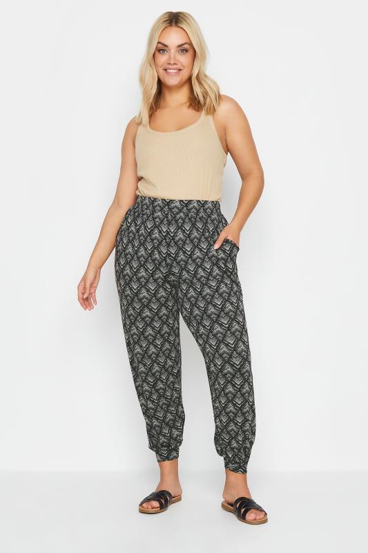 Plus Size  YOURS Curve Black Abstract Print Harem Joggers