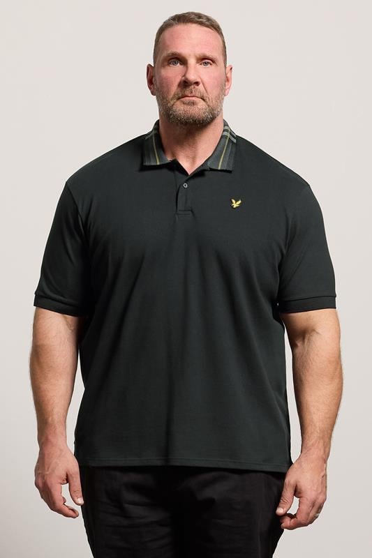 LYLE & SCOTT Big & Tall Black Tartan Collar Polo Shirt | BadRhino 1