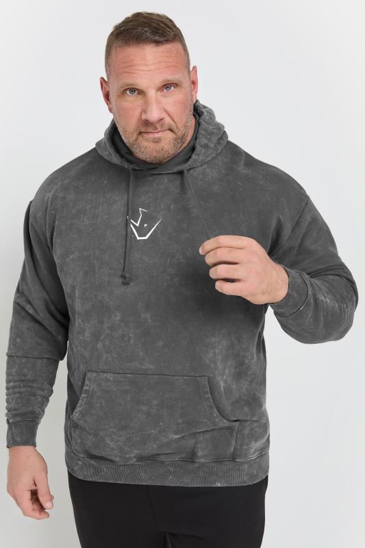 Men's  IronRhino Big & Tall Grey 'Training Dept' Acid Wash Hoodie