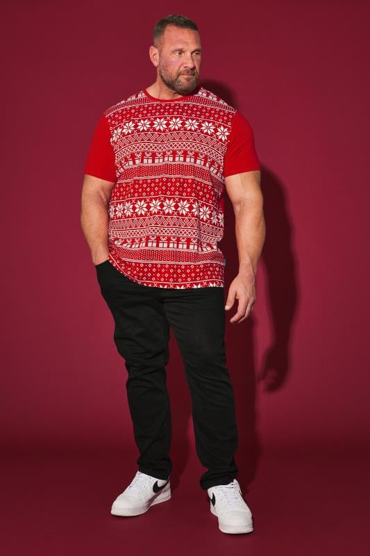 BadRhino Big & Tall Red Fairisle Christmas Graphic T-Shirt | BadRhino 2