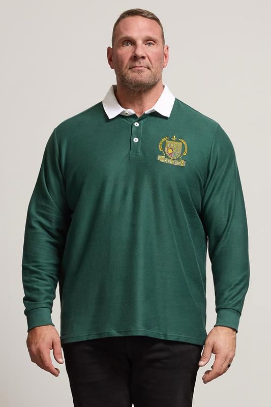 Men's  BadRhino Big & Tall Green Long Sleeve Embroidered Rugby Polo Shirt