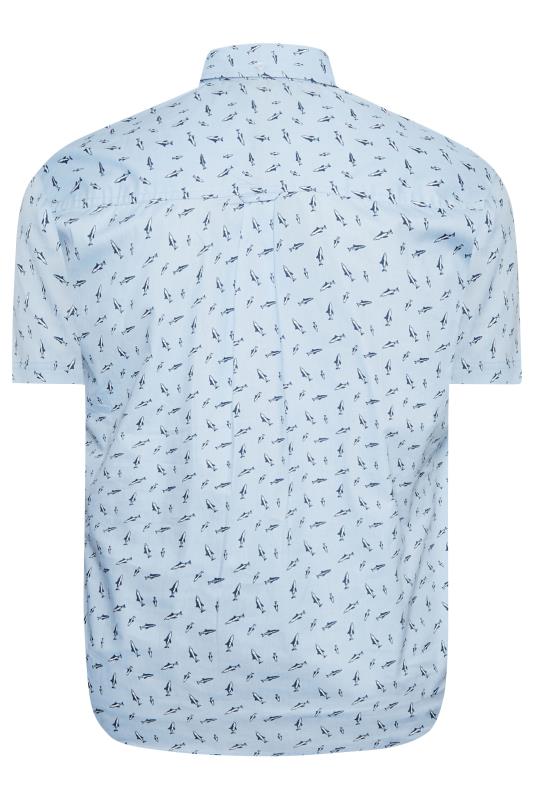 BadRhino Big & Tall Light Blue Shark Print Short Sleeve Shirt | BadRhino  4