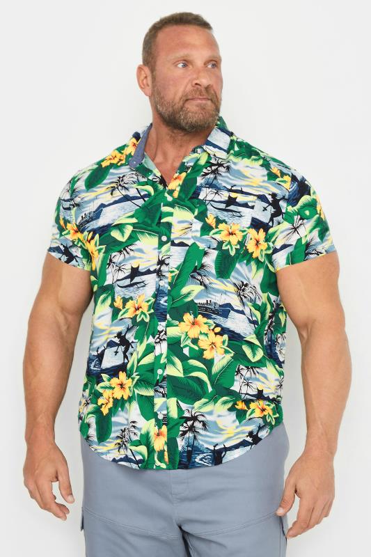 Men's  BLEND Big & Tall Yellow & Blue Beach Print Short Sleeve Shirt