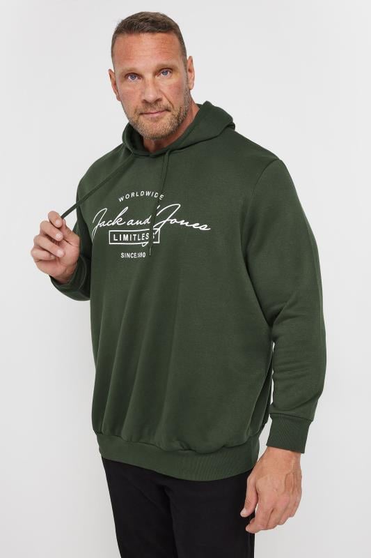 JACK & JONES Big & Tall Forest Green Logo Hoodie | BadRhino 1