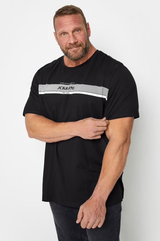 Men's  JACK & JONES Big & Tall Black Logo Stripe T-Shirt