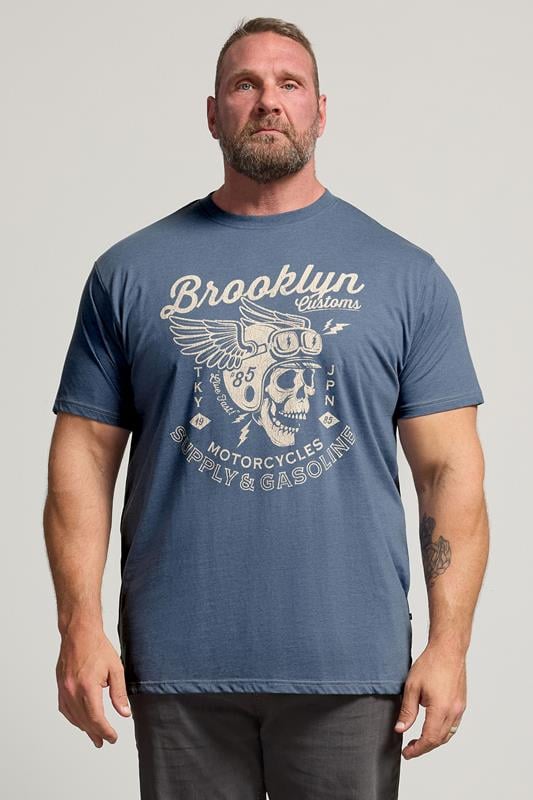  KAM Big & Tall Indigo Blue Brooklyn Motorbike Graphic Print T-Shirt