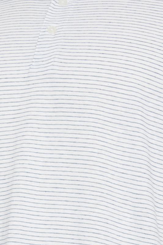 JACK & JONES Big & Tall White & Blue Striped Linen Polo Shirt | BadRhino 2