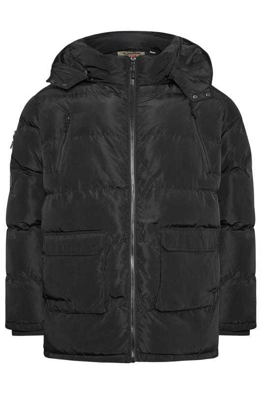 D555 Big & Tall Black Hooded Parka Coat | BadRhino
