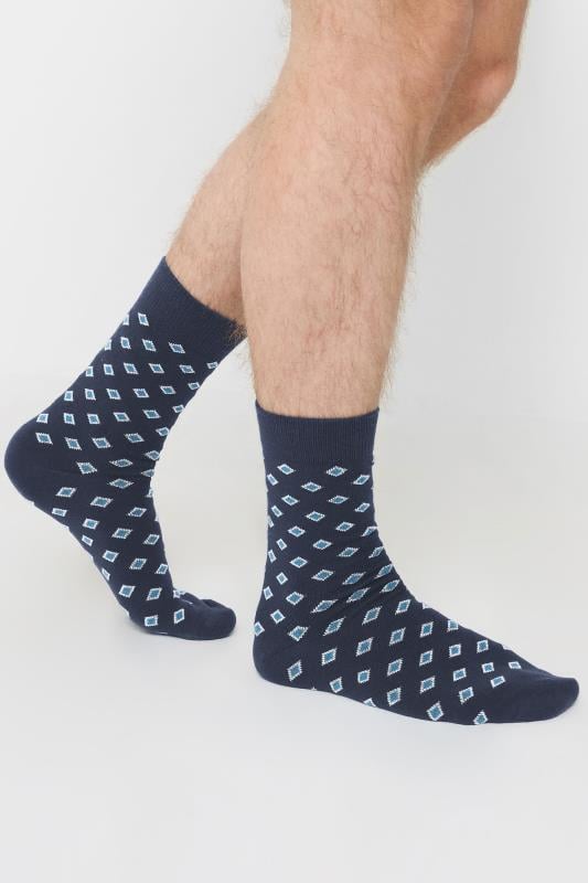 BadRhino 5 PACK Navy Blue Stripe & Spot Print Ankle Socks | BadRhino 2