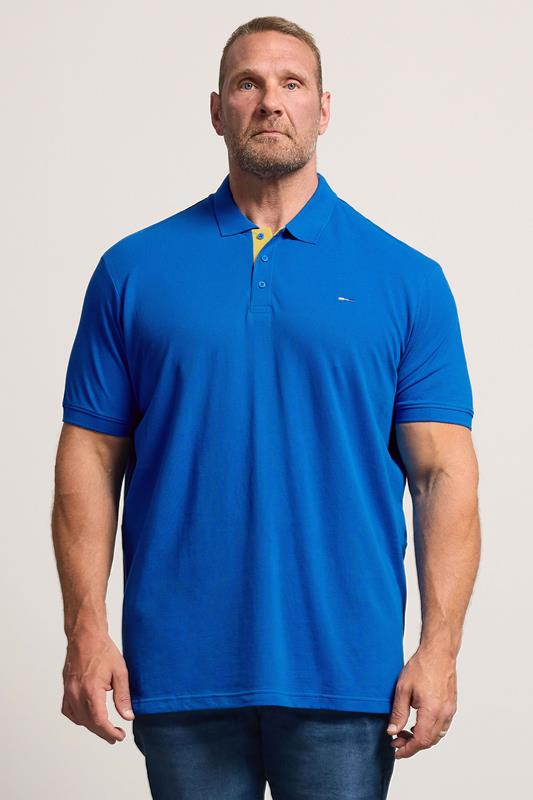BadRhino Big & Tall Blue & Yellow Contrast Polo Shirt | BadRhino 1