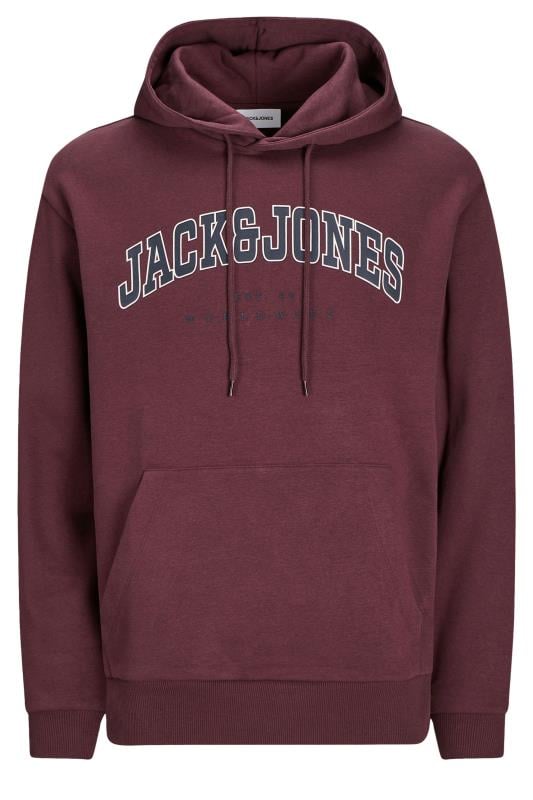 JACK & JONES Big & Tall Dark Red Varsity Logo Hoodie | BadRhino 1