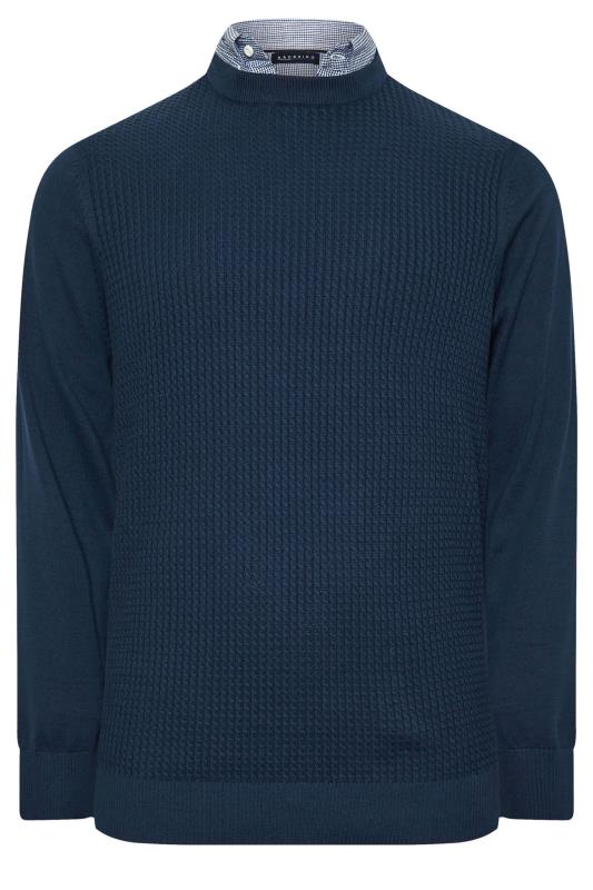 BadRhino Big & Tall Navy Blue Cable Knit Mock Shirt Jumper | BadRhino 4