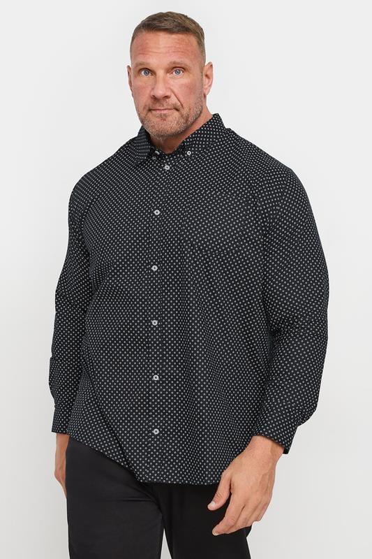 BadRhino Big & Tall Black Geometric Print Party Shirt