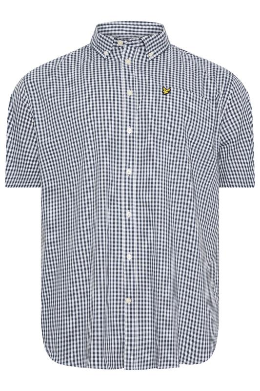 LYLE & SCOTT Big & Tall Navy Blue Short Sleeve Gingham Shirt | BadRhino 2