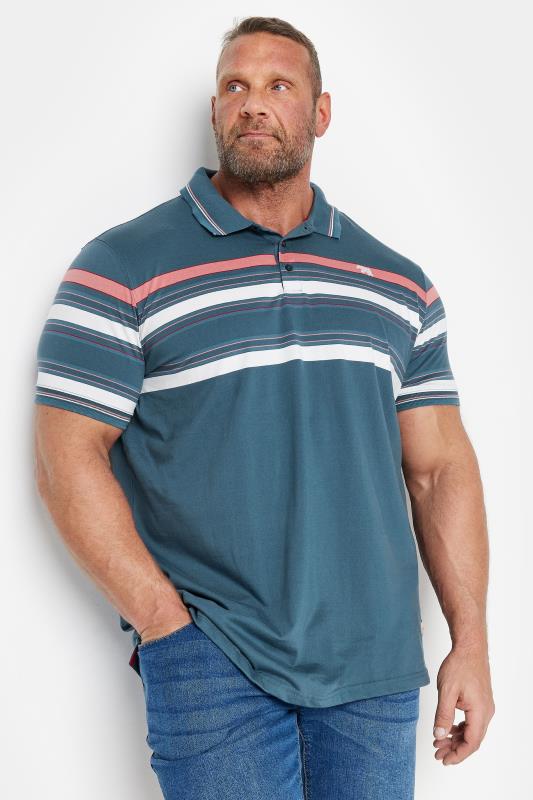 D555 Big & Tall Navy Blue Stripe Polo Shirt | BadRhino 1