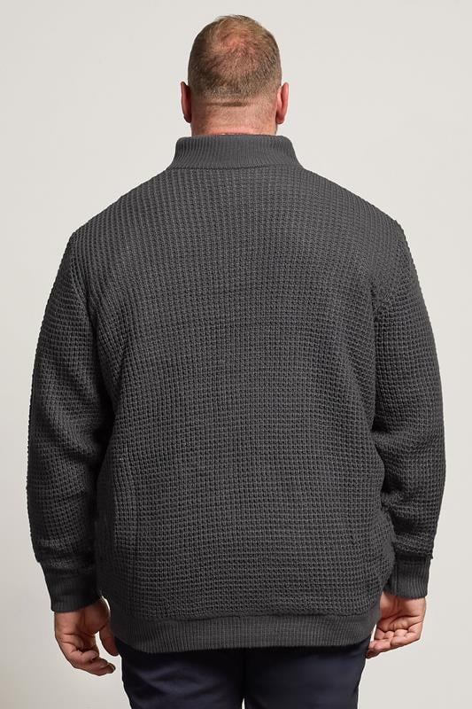 BadRhino Big & Tall Charcoal Grey Sherpa Lined Zip Through Cable Jumper | BadRhino 3