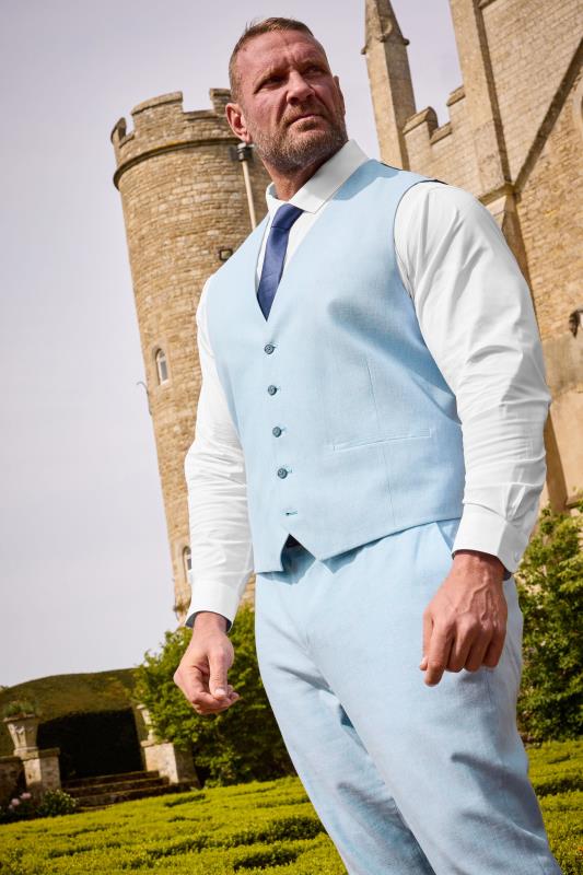 BadRhino Tailoring Big & Tall Light Blue Linen Suit Waistcoat | BadRhino 2