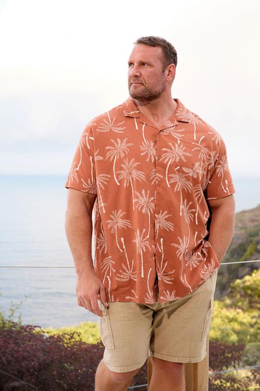 BadRhino Big & Tall Clay Orange Palm Tree Print Short Sleeve Shirt