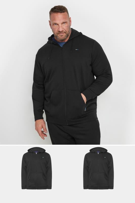 BadRhino Big & Tall 2 PACK Black Zip Through Essential Hoodie | BadRhino 1