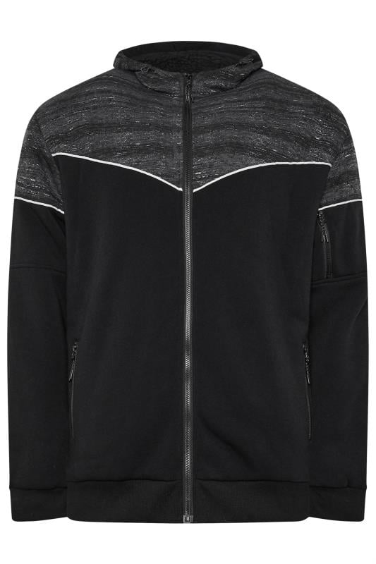 D555 Big & Tall Black & Grey Zip Through Sherpa Lined Hoodie | BadRhino 4