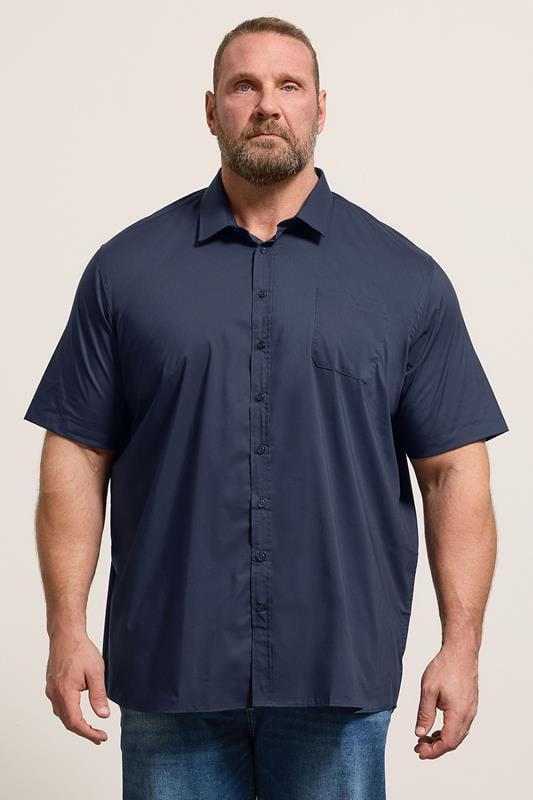 D555 Big & Tall Navy Blue Short Sleeve Non Iron Stretch Shirt | BadRhino 1