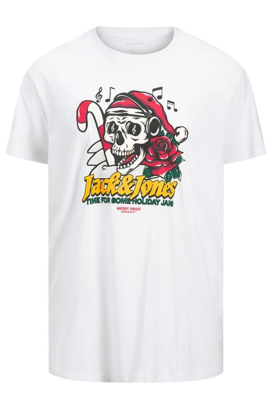 JACK & JONES Big & Tall White 'Holiday Jams' Printed T-Shirt | BadRhino 2