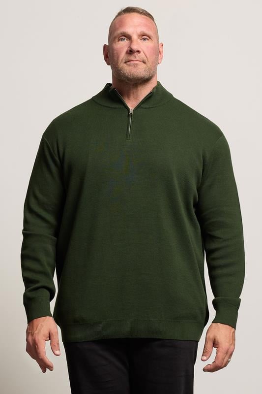Men's  BadRhino Big & Tall Duffel Green Milano Quarter Zip Jumper