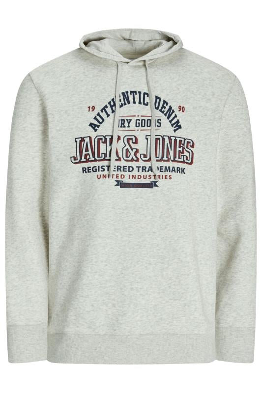 JACK & JONES Big & Tall Grey Authentic Logo Hoodie | BadRhino 1