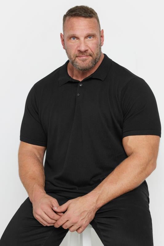 BadRhino Big & Tall Black Knitted Short Sleeve Polo Shirt | BadRhino 1