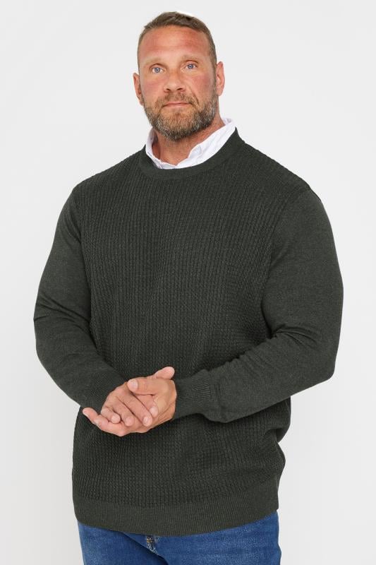 BadRhino Big & Tall Charcoal Grey Cable Knit Mock Shirt Jumper | BadRhino 2