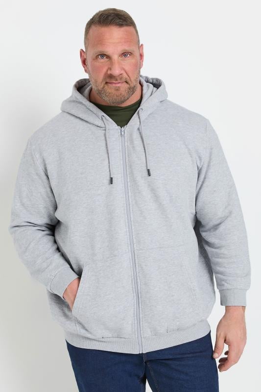 JACK & JONES Big & Tall Grey Zip Through Hoodie | BadRhino 1