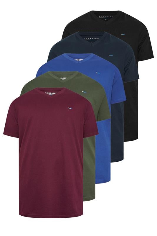 BadRhino Big & Tall Black/Red/Green/Blue/Navy Blue 5 Pack V-Neck T-Shirts | BadRhino 1
