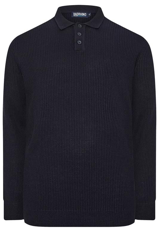 Men's  BadRhino Big & Tall Navy Blue Chunky Knit Collared Jumper