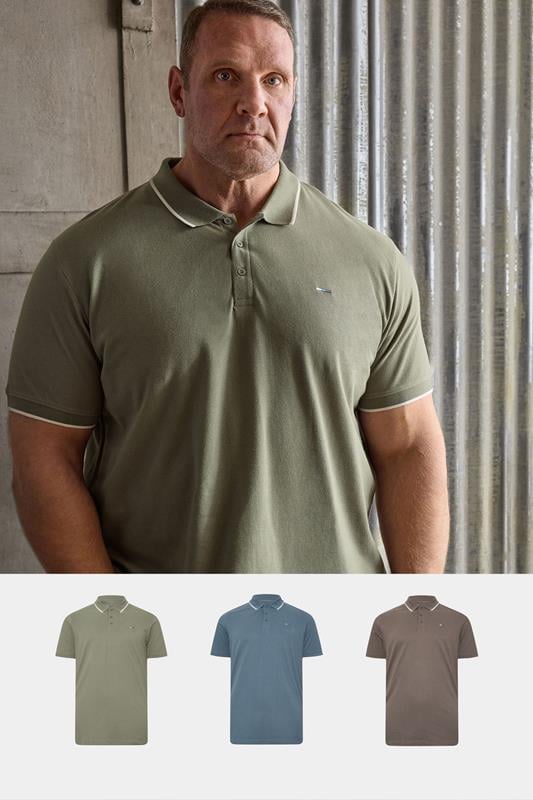 Men's  BadRhino Big & Tall 3 PACK Blue/Green/Brown Tipped Polo Shirt