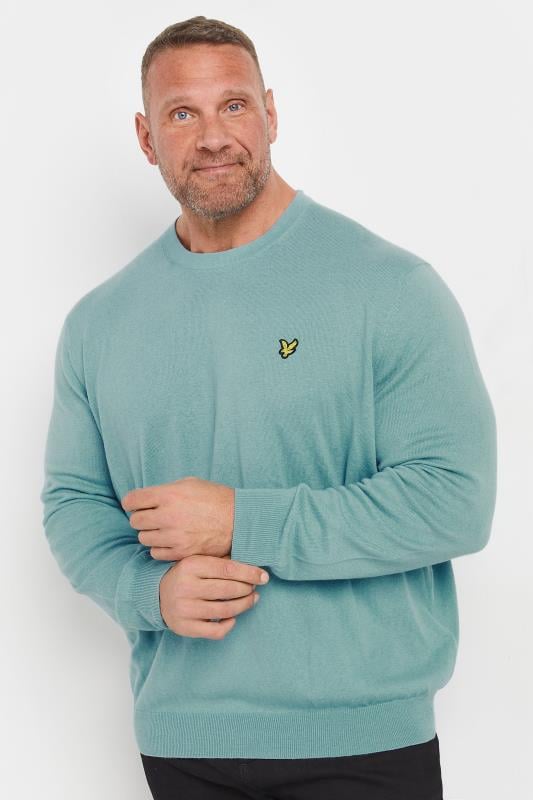 LYLE & SCOTT Big & Tall Blue Cotton Merino Crew Neck Jumper | BadRhino 1