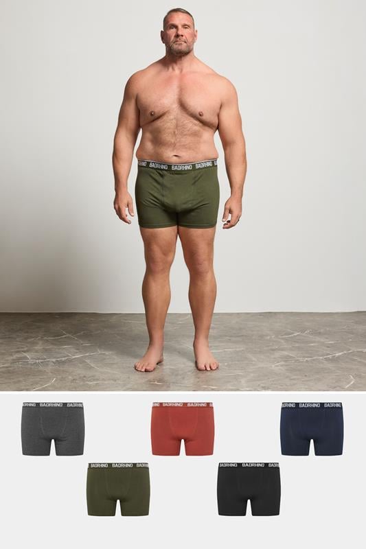 Men's  BadRhino 5 PACK Navy Blue/Grey/Green/Burnt Red/Black Boxers