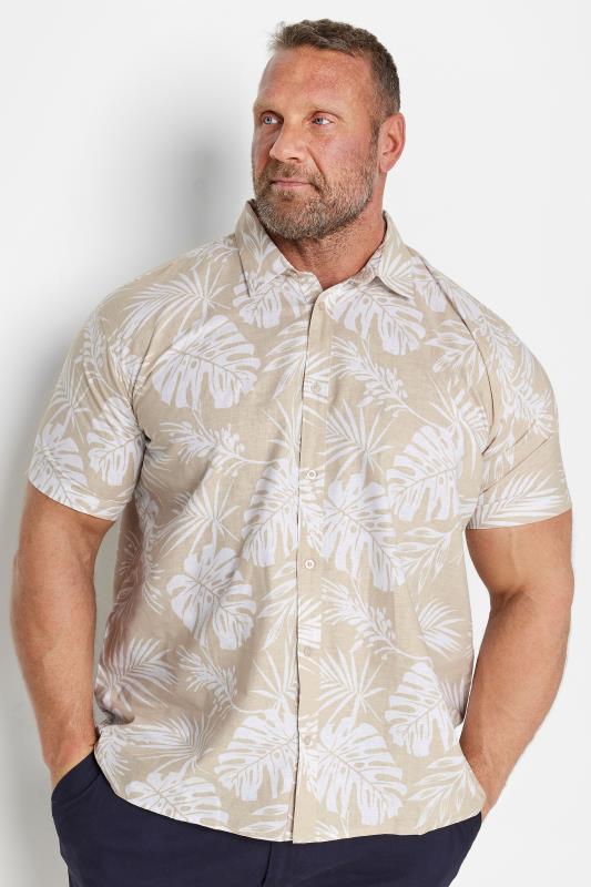 BadRhino Big & Tall Neutral Brown Tropical Print Short Sleeve Linen Shirt | BadRhino 2