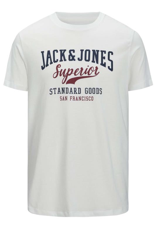 JACK & JONES Big & Tall White 'Superior' Printed Logo T-Shirt | BadRhino 2