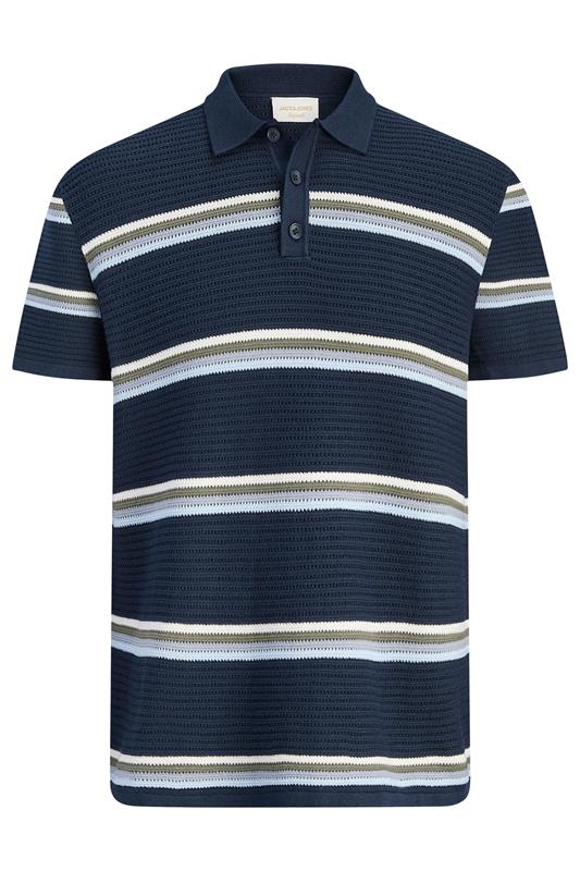 JACK & JONES Big & Tall Navy Blue Knitted Polo Shirt | BadRhino 2