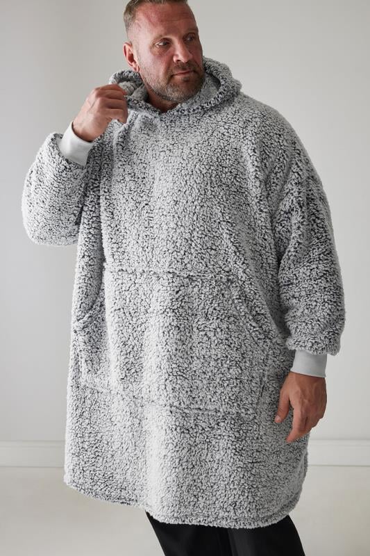 BadRhino Big & Tall Light Grey Fleece Borg Blanket Hoodie | BadRhino 2