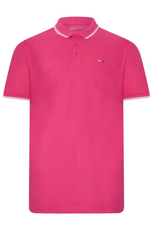BadRhino Big & Tall Pink & White Tipped Polo Shirt | BadRhino 1