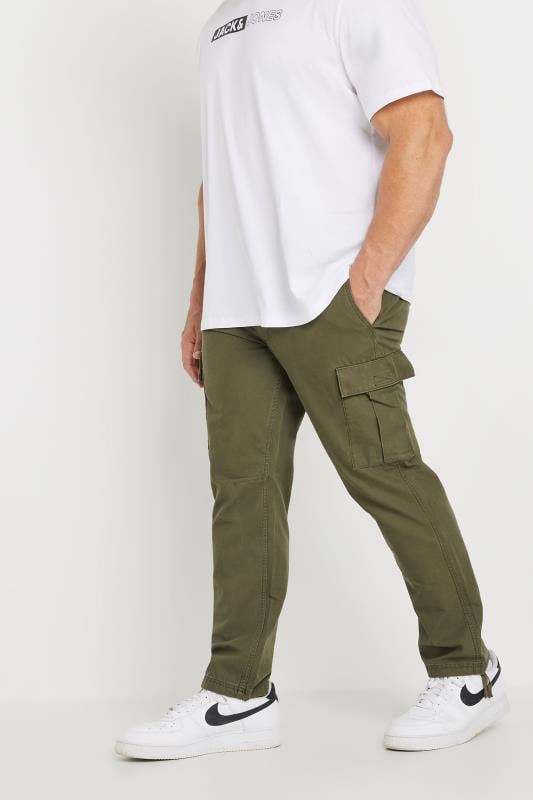 JACK & JONES Big & Tall Olive Green Cargo Style Trousers 1